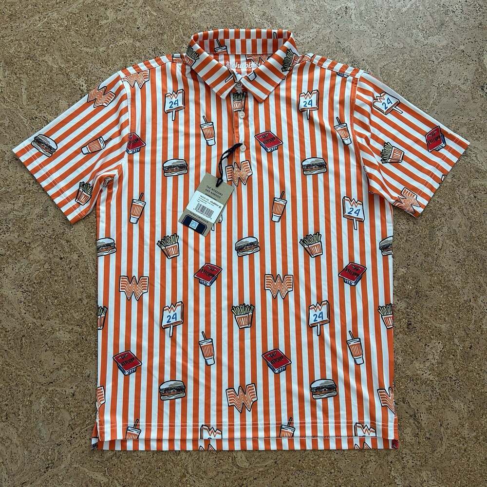 NEW Chubbies Whataburger Comic Striped Performance Polo Button Up Shirt Small